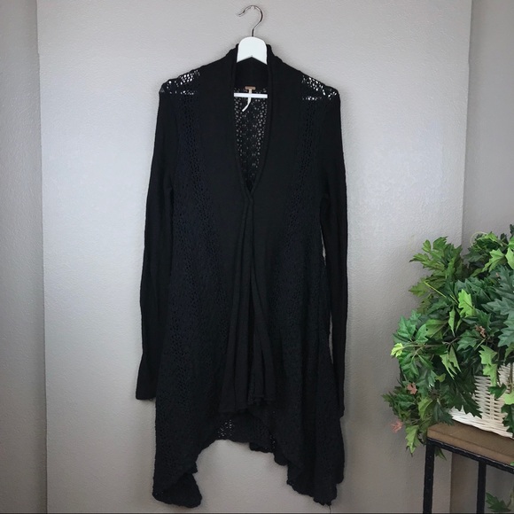 Free People Sweaters - Free People Black Chunky Crochet Knit Cardigan